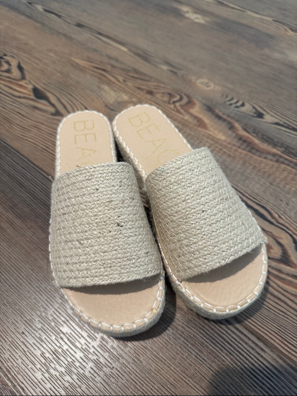 Tan Platform Slide Sandals - Ribbed Sole